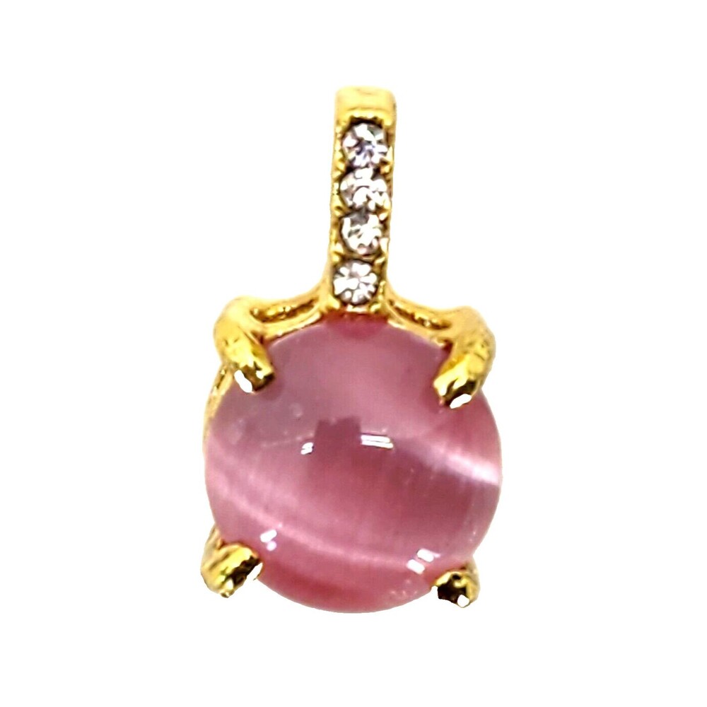 Cat Eye Pendant, 18K Yellow Gold Plated on Silver, Rose Quartz Stone & Crystals